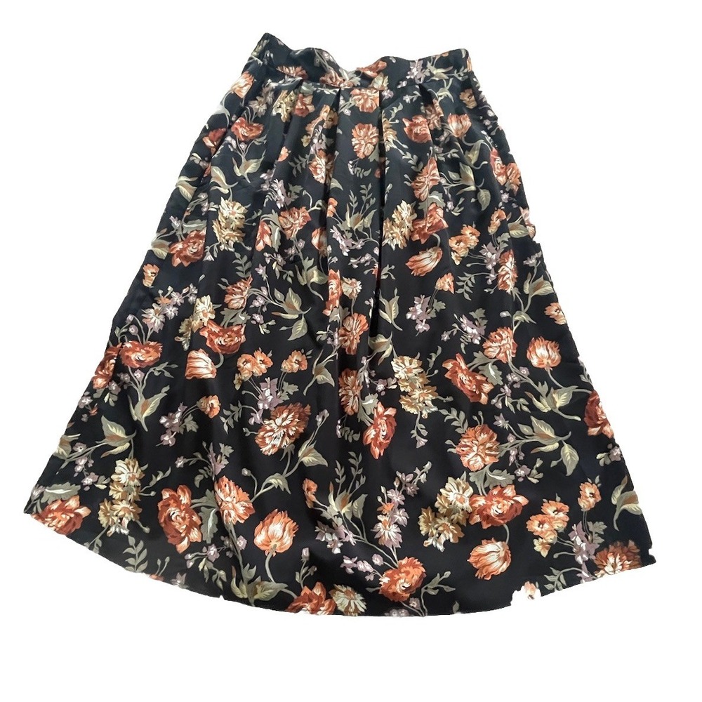 Jessica Holbrook Womens Large Black‎ Floral Maxi Midi Skirt Modest Elastic Waist